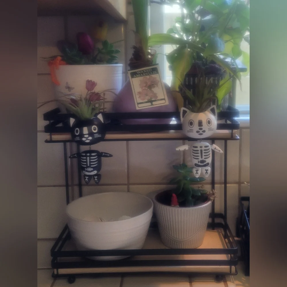 Black and White Two-Tier Shelf With Marbel Look